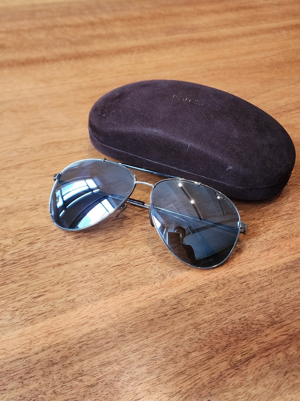 Tom Ford Silver Aviator Sunglasses with Reflective Mirrored Lenses